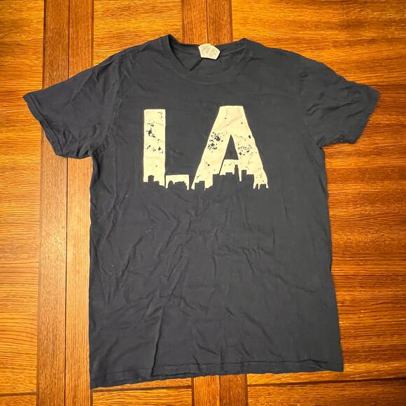 Navy Blue White LA Los Angeles City Skyline Short Sleeve T-Shirt Size Large - Picture 3 of 6